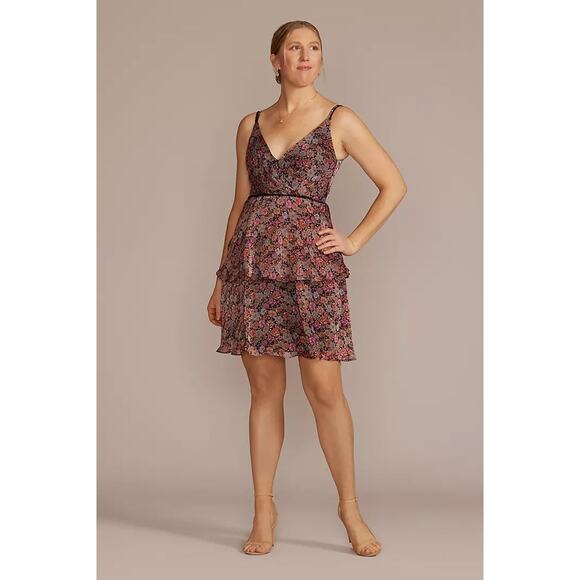 DB STUDIO Floral Print 2,Tiered Ruffled Flounce Dress w Beading Size 10 - Picture 14 of 14